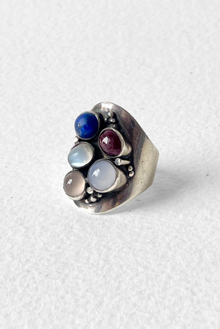 Vintage 70s Sterling Silver Multi-Stone Cabochon Ring Selected by MARMALADE