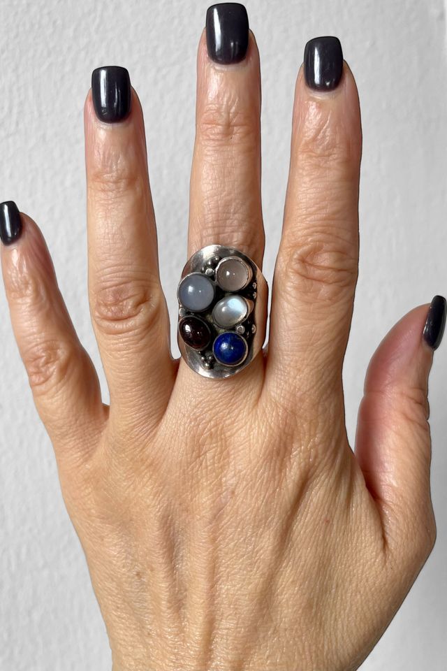 Vintage 70s Sterling Silver Multi-Stone Cabochon Ring Selected by MARMALADE #1