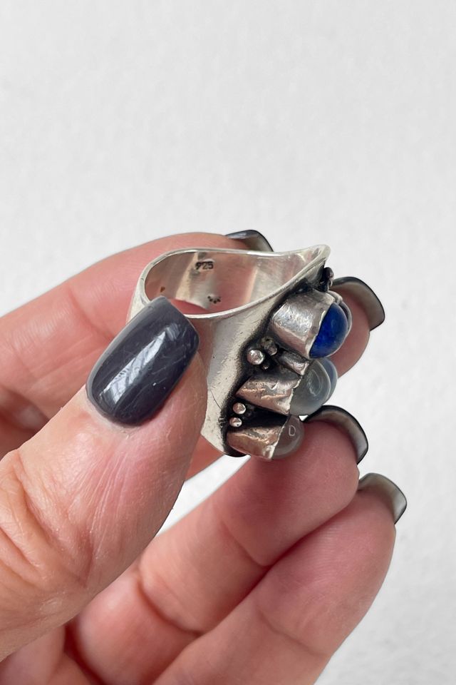 Vintage 70s Sterling Silver Multi-Stone Cabochon Ring Selected by MARMALADE #2