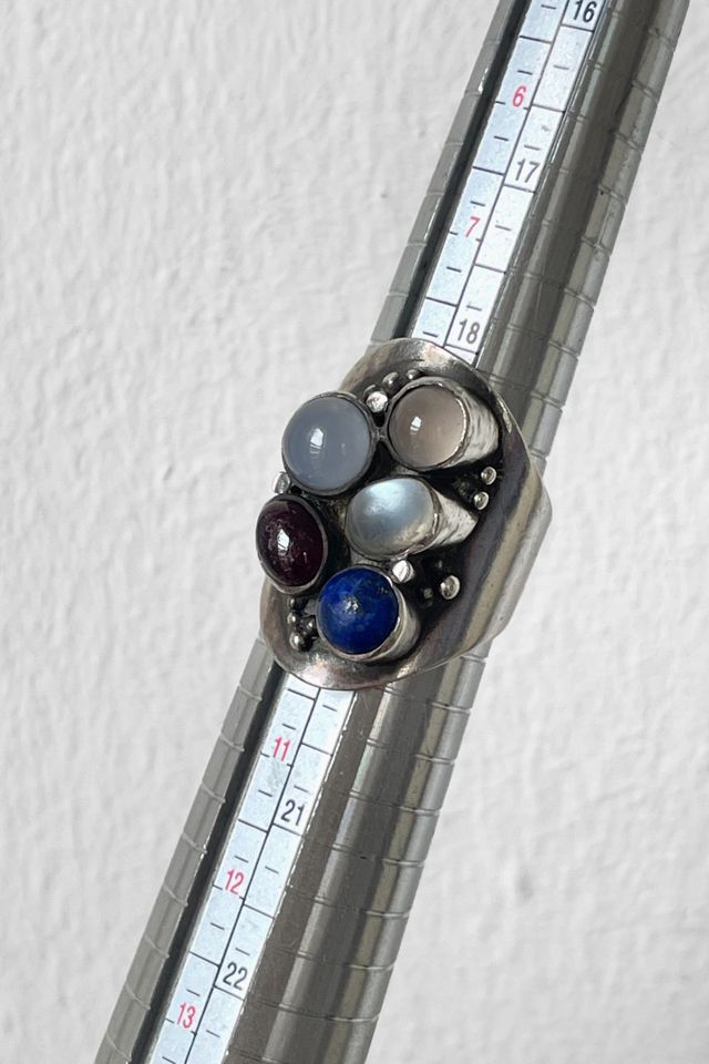 Vintage 70s Sterling Silver Multi-Stone Cabochon Ring Selected by MARMALADE #3