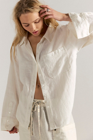 We The Free Laurel Linen Button Down Top at Free People in Clean Ivory, Size: XL