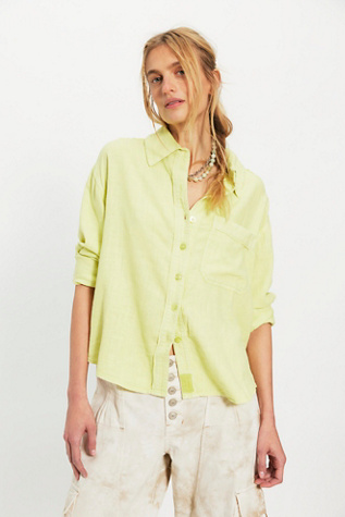 We The Free Laurel Linen Button Down Collared Top at Free People in Yellow, Size: S
