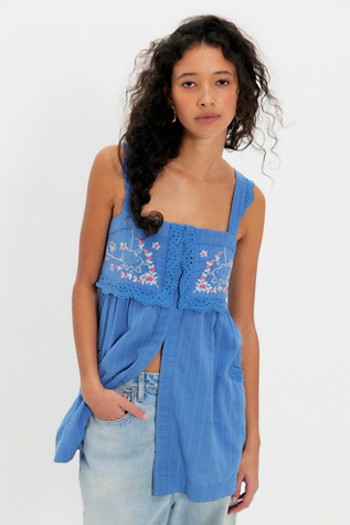 Farrah Embroidered Tunic by Free People in Blue, Size: M