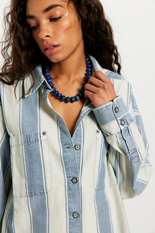 Женский топ We The Free Crossroads Striped Button Down, цвет: Индиго комбинированный — фото 3