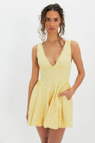 Can’t Help It Mini Dress by Free People in Yellow, Size: XS