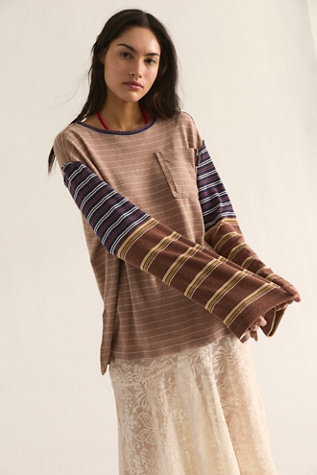 We The Free Camp Crush Long Sleeve Tee at Free People in Taupe Combo, Size: Large