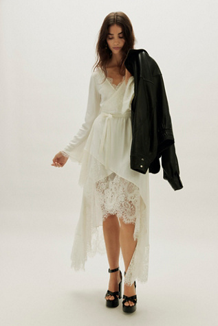 Nigel Preston Soho Wrap Long Sleeve Midi Dress at Free People in White, Size: L