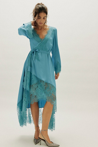 Nigel Preston Soho Wrap Long Sleeve Midi Dress at Free People in Blue, Size: M