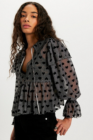 Cordellia Long Sleeve Blouse by Free People in Black, Size: L