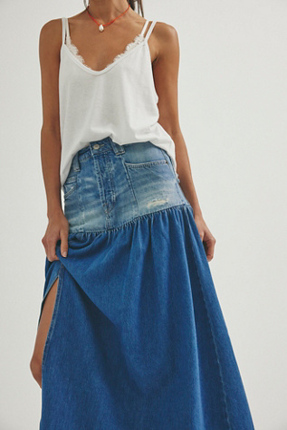 We The Free Good Company Mixed Denim Maxi Skirt at Free People in Medium Wash, Size: 25