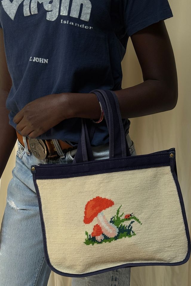 Vintage Hand Made Needlepoint Mushroom Canvas Bag Selected By Afterlife Boutique #1