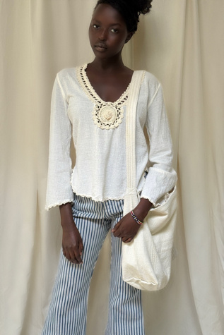 Vintage 1970's Gauze Cloth Crochet Bell Sleeve Top Selected By Afterlife Boutique