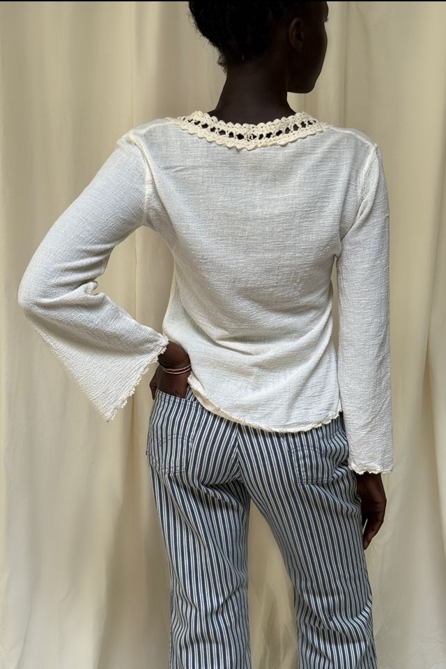 Vintage 1970's Gauze Cloth Crochet Bell Sleeve Top Selected By Afterlife Boutique #3