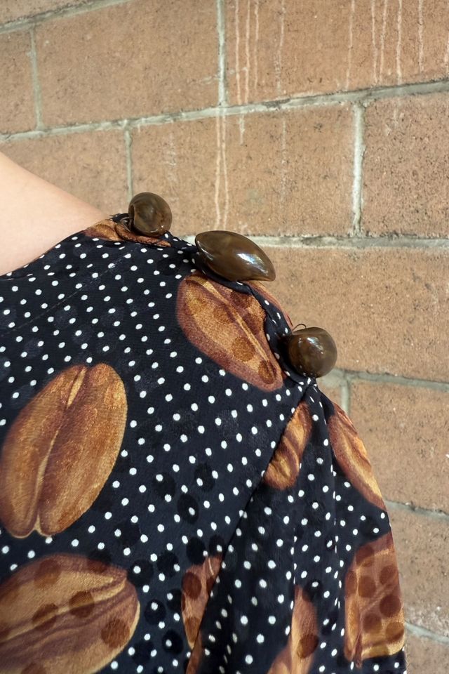 1980s Bill Blass Coffee Bean & Polka Dot Print Silk Tunic Selected by Personal Choice #1