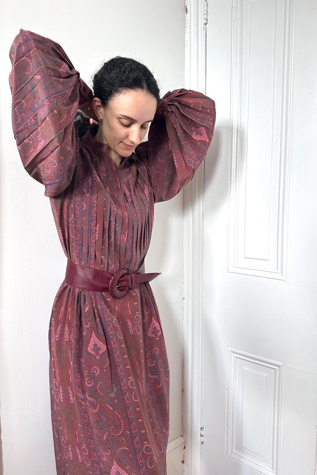 Vintage Boho Silk Paisley Frock with Full Sleeves and Pleats Selected by KA.TL.AK
