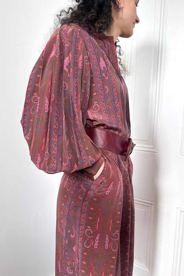 Vintage Boho Silk Paisley Frock with Full Sleeves and Pleats Selected by KA.TL.AK #2