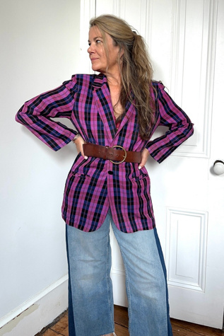 Vintage 80’s Magenta and Blue Plaid Lightweight Blazer Selected by KA.TL.AK