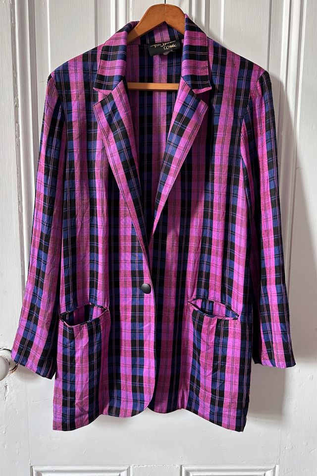 Vintage 80’s Magenta and Blue Plaid Lightweight Blazer Selected by KA.TL.AK #1