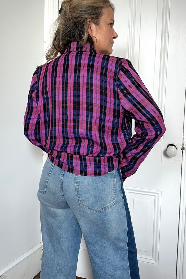 Vintage 80’s Magenta and Blue Plaid Lightweight Blazer Selected by KA.TL.AK #2