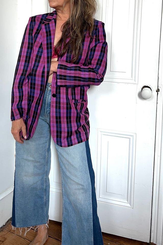 Vintage 80’s Magenta and Blue Plaid Lightweight Blazer Selected by KA.TL.AK #3