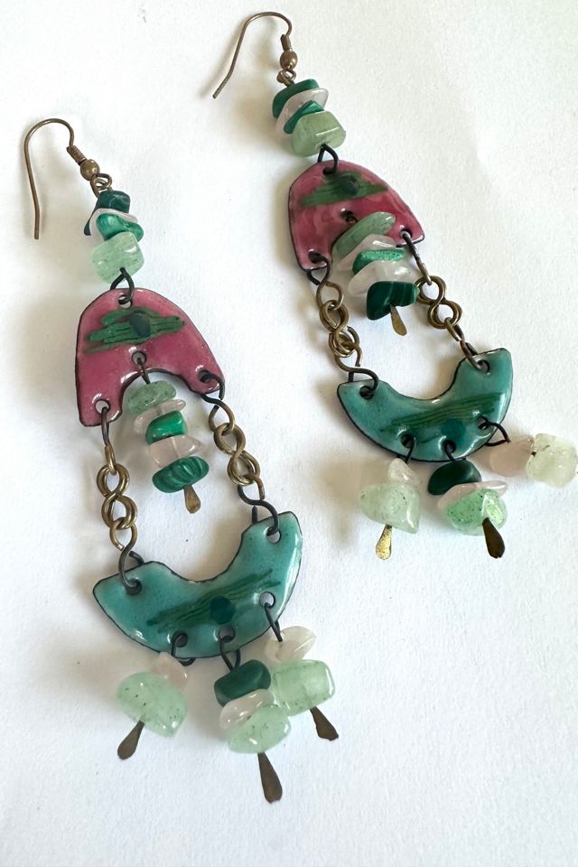 Vintage 1980s Enamel and Beaded Chandelier Earrings Selected by Cherry #1