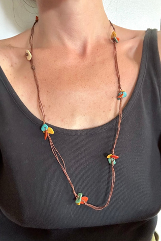 Vintage 1970s Leather Cord and Beaded Necklace Selected by Cherry