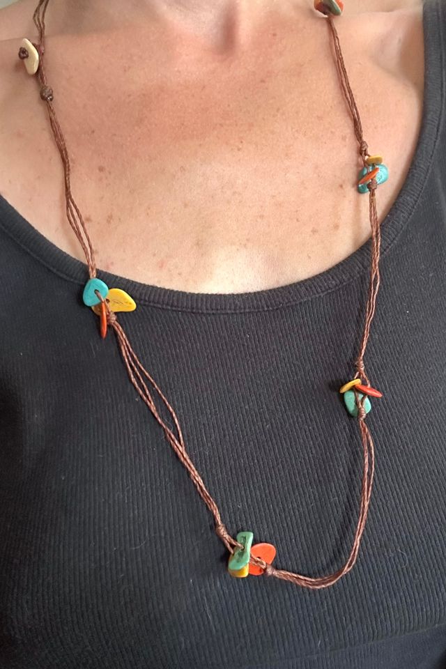 Vintage 1970s Leather Cord and Beaded Necklace Selected by Cherry #1