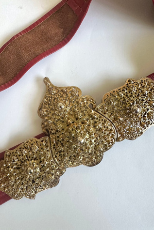 Vintage 1980s Ornate Red Leather Belt Selected by Cherry