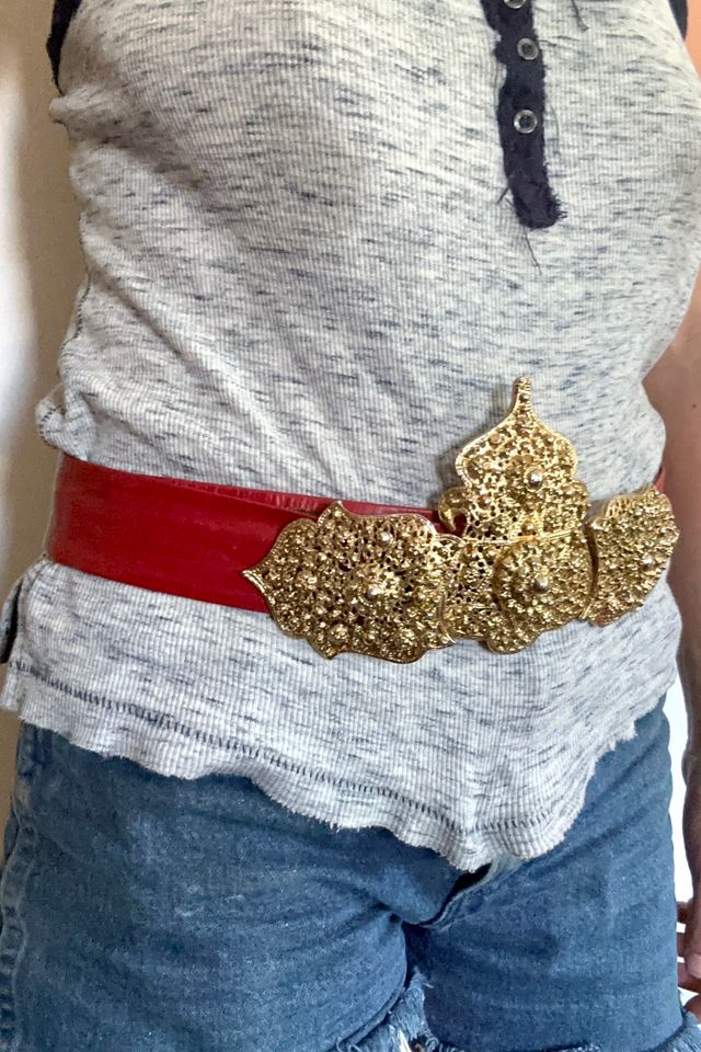 Vintage 1980s Ornate Red Leather Belt Selected by Cherry #2