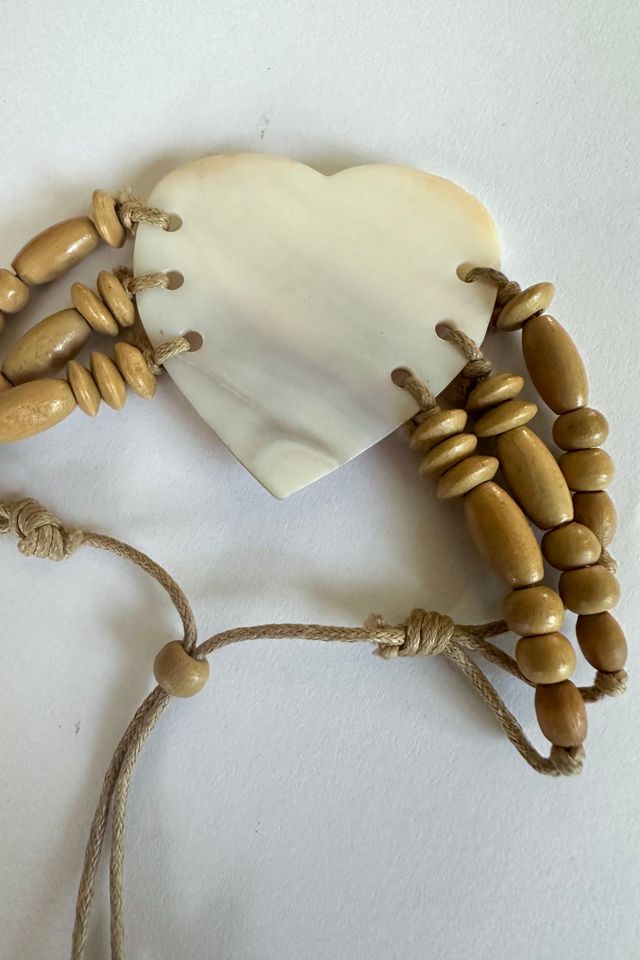Vintage 1980s Shell Heart and Wooden Beads Bracelet Selected by Cherry #1