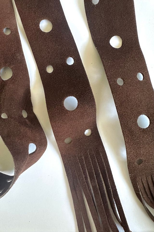 Vintage 1970s Brown Suede Fringe Belt with Holes Selected by Cherry #1