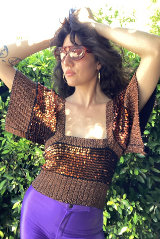 Vintage 1970s Bronze Sequins Knit Batwing Top Selected by Cherry