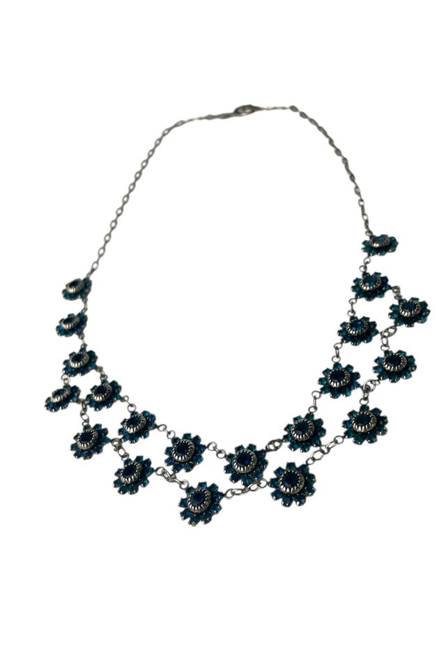 Vintage 1990's Blue Crystal Flowerette Necklace Selected By Ankh By Racquel