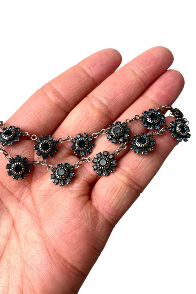 Vintage 1990's Blue Crystal Flowerette Necklace Selected By Ankh By Racquel #2