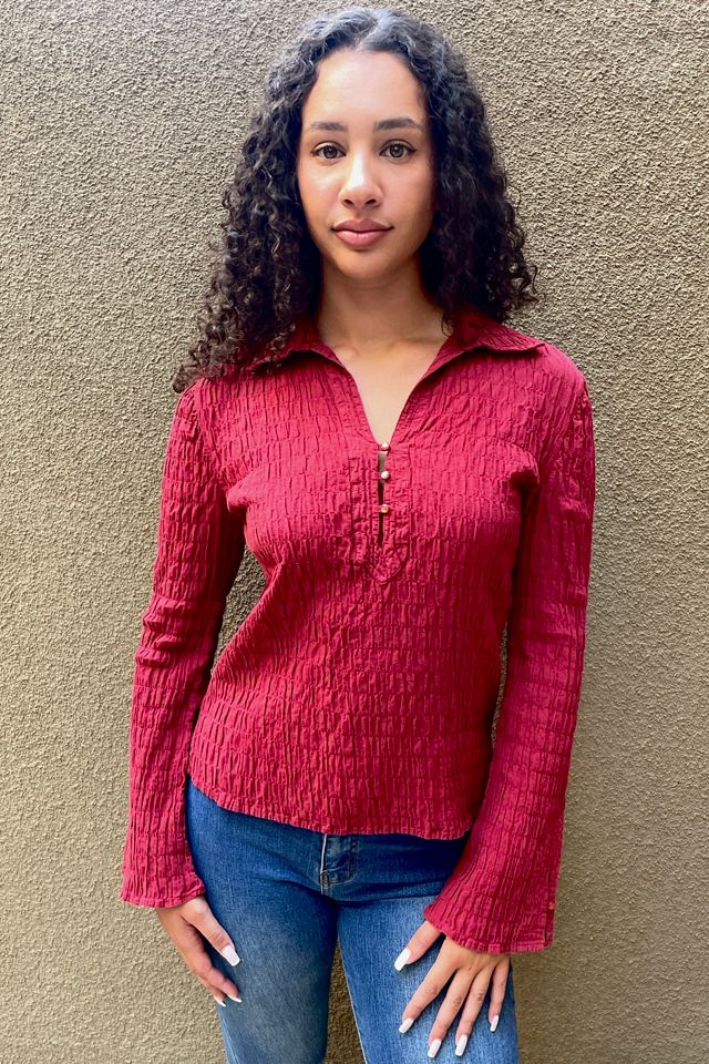 Vintage Dark Red Crinkle Top With Flared Sleeves Selected By Ankh By Racquel #2