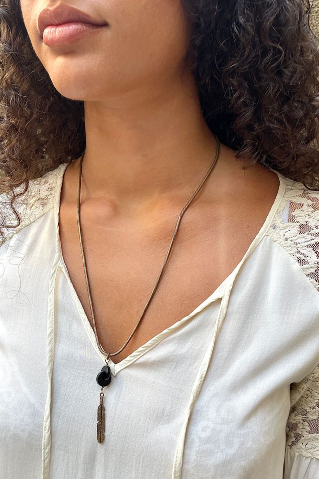 Vintage Brass Snake Chain With Feather Charm Selected By Ankh By Racquel #1