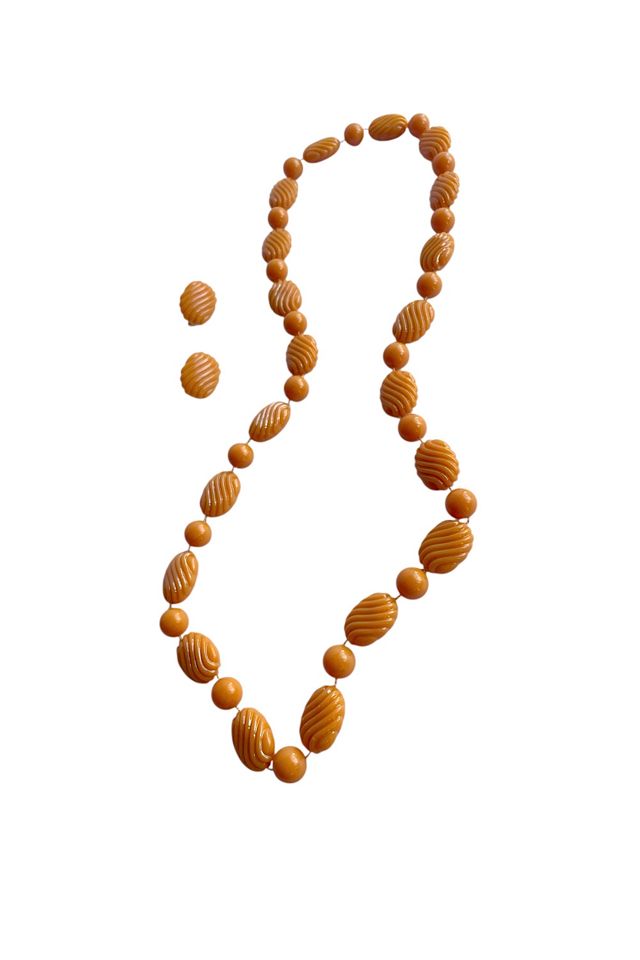 Vintage Yellow Plastic Bead And Earring Set Selected By Ankh By Racquel #2