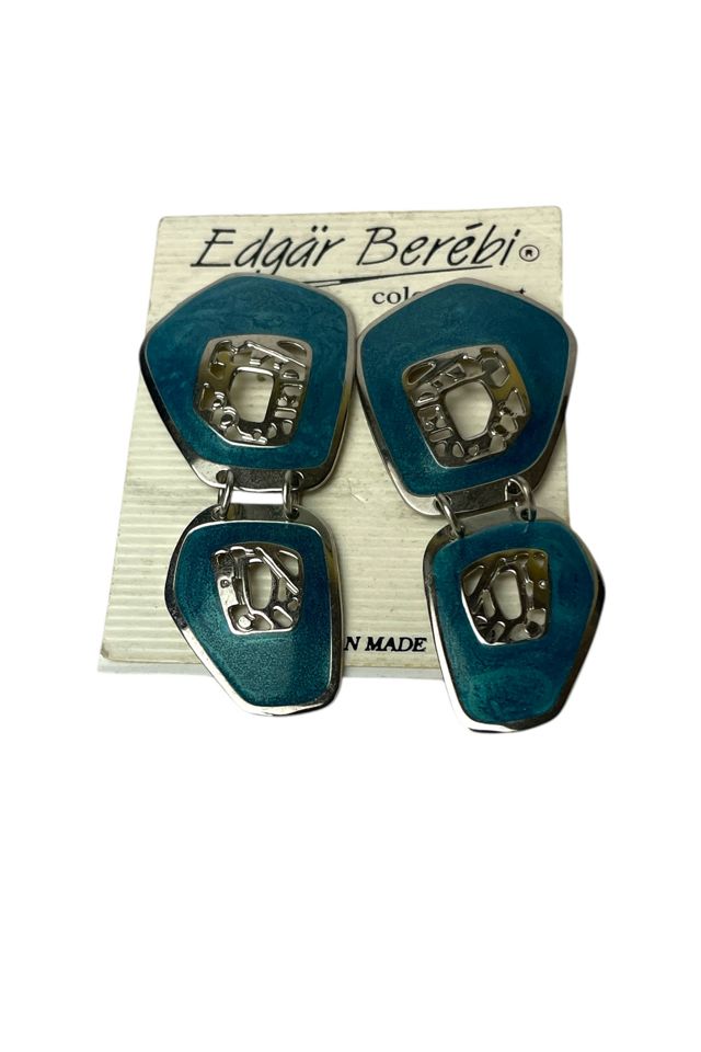 Vintage Teal Blue Enamel And Silver Earrings Selected By Ankh By Racquel #1