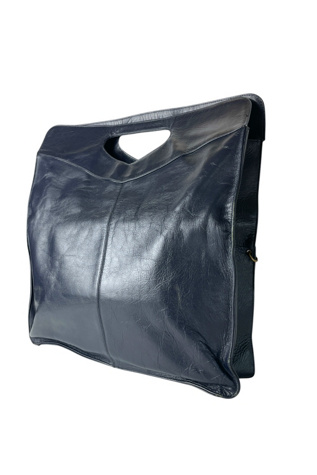 Vintage Large Navy Leather Purse/Attaché Selected By Ankh By Racquel