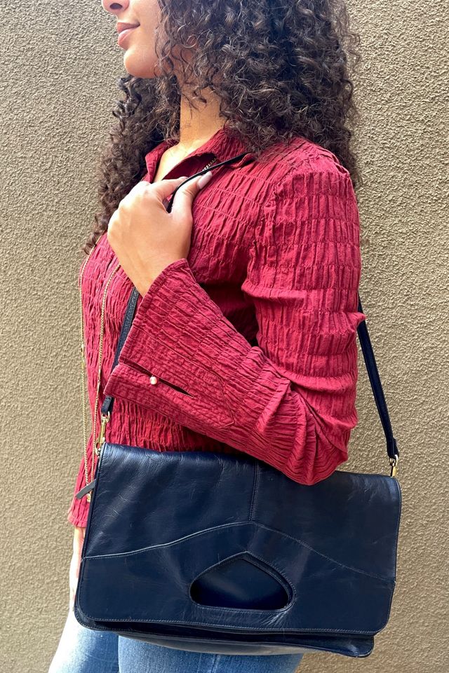 Vintage Large Navy Leather Purse/Attaché Selected By Ankh By Racquel #1