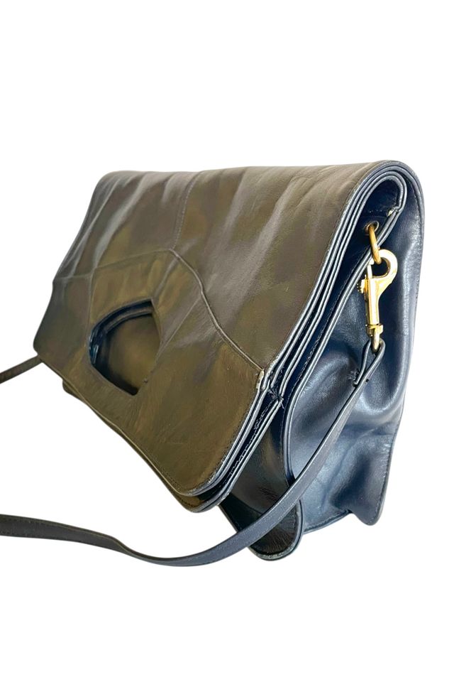 Vintage Large Navy Leather Purse/Attaché Selected By Ankh By Racquel #2