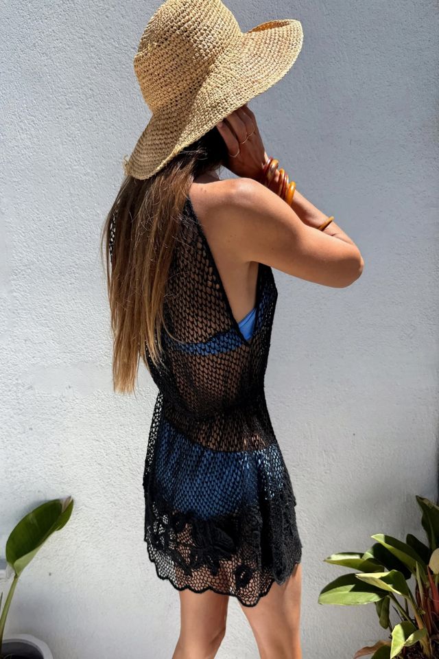 Black Crochet Tunic Dress Selected by Madly Vintage #1