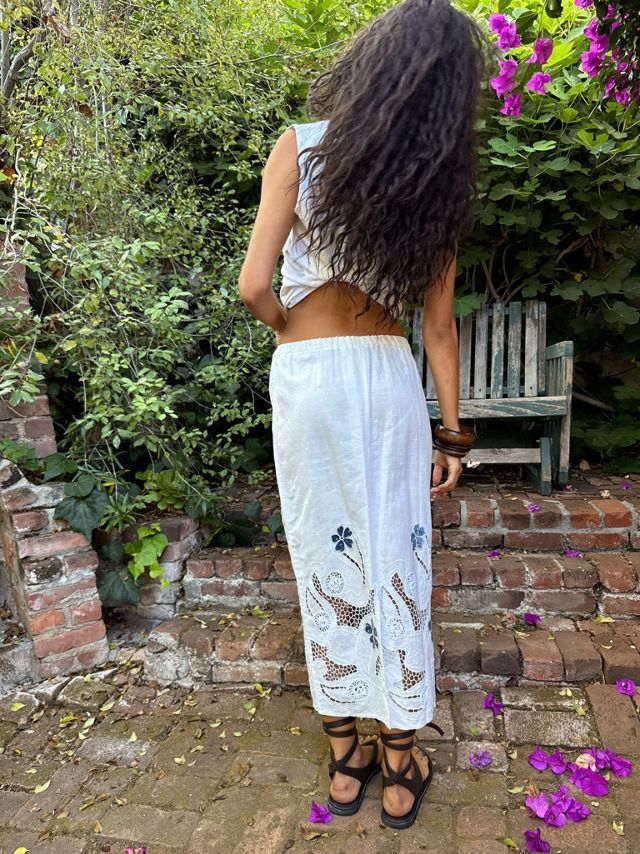 1980s Cotton Indigo Cutwork Skirt Set Selected by Madly Vintage #2