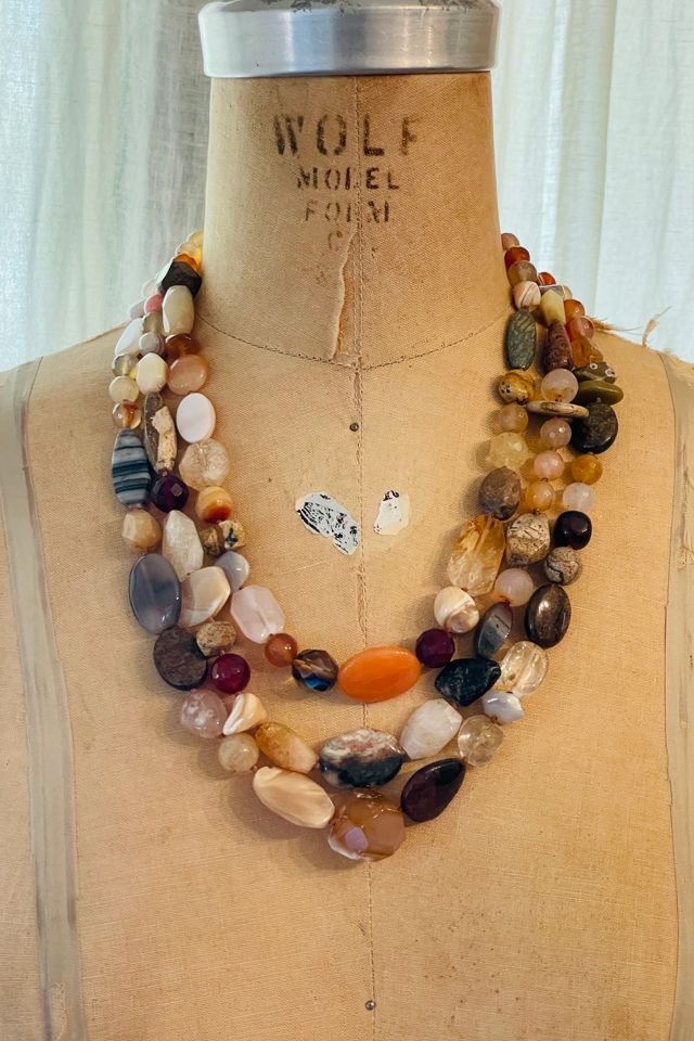 Vintage 1990's Natural Stone Triple Tier Necklace Selected by FernMercantile #1