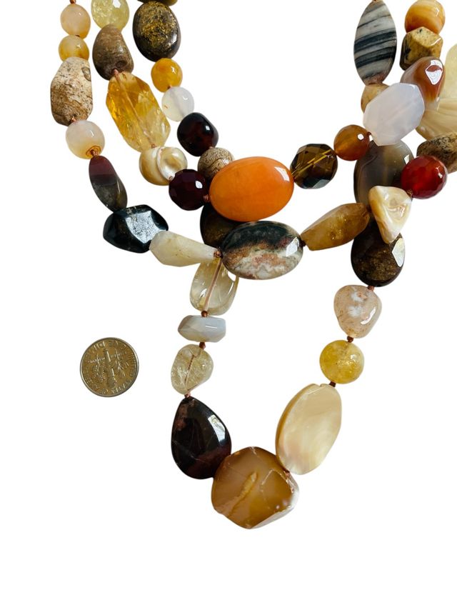 Vintage 1990's Natural Stone Triple Tier Necklace Selected by FernMercantile #2