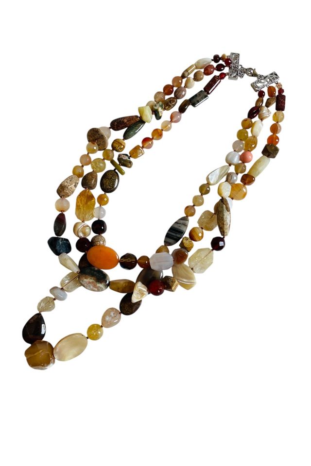 Vintage 1990's Natural Stone Triple Tier Necklace Selected by FernMercantile #3