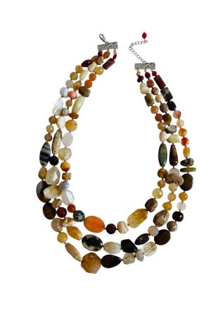 Vintage 1990's Natural Stone Triple Tier Necklace Selected by FernMercantile
