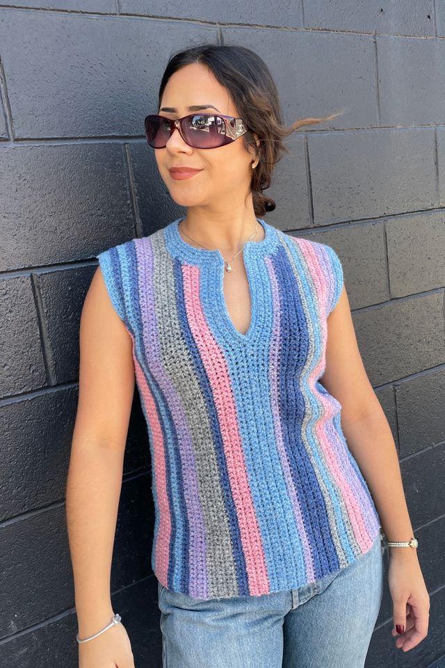 Vintage Hand Knit Stripe Vest Selected by FernMercantile #2
