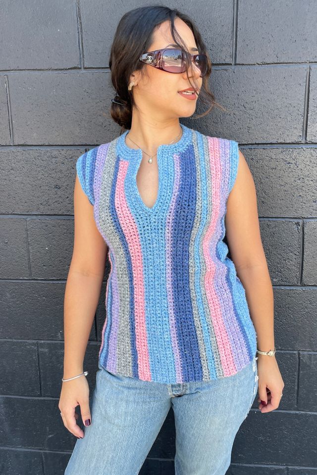 Vintage Hand Knit Stripe Vest Selected by FernMercantile #3