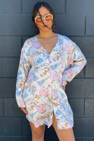 Vintage 1980's Silk Victoria's Secret Oversized Floral Shirt Dress Selected by FernMercantile